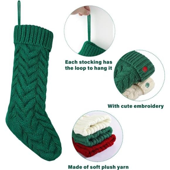 Knit Christmas Stockings with Name Tags, 3 Pack 18" Large Cable Xmas Stockings - Picture 3 of 7